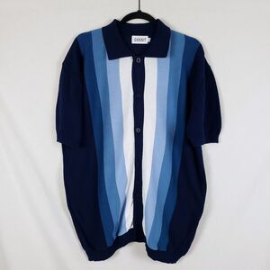 Oxknit Striped Knit Polo Cardigan Mens XXL Retro Mod Preppy Blue Classic
